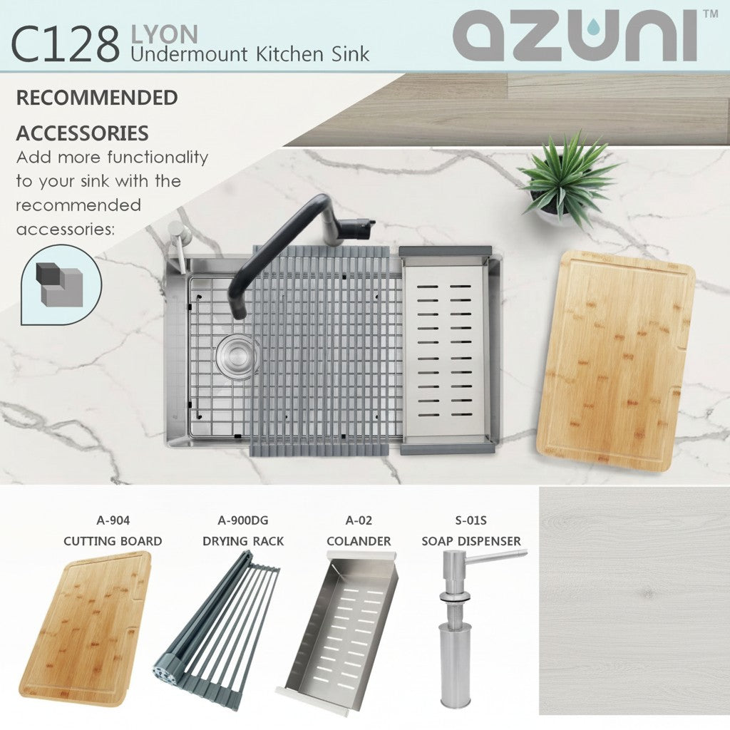 Stylish Azuni 28" Stainless Steel Undermount Kitchen Sink