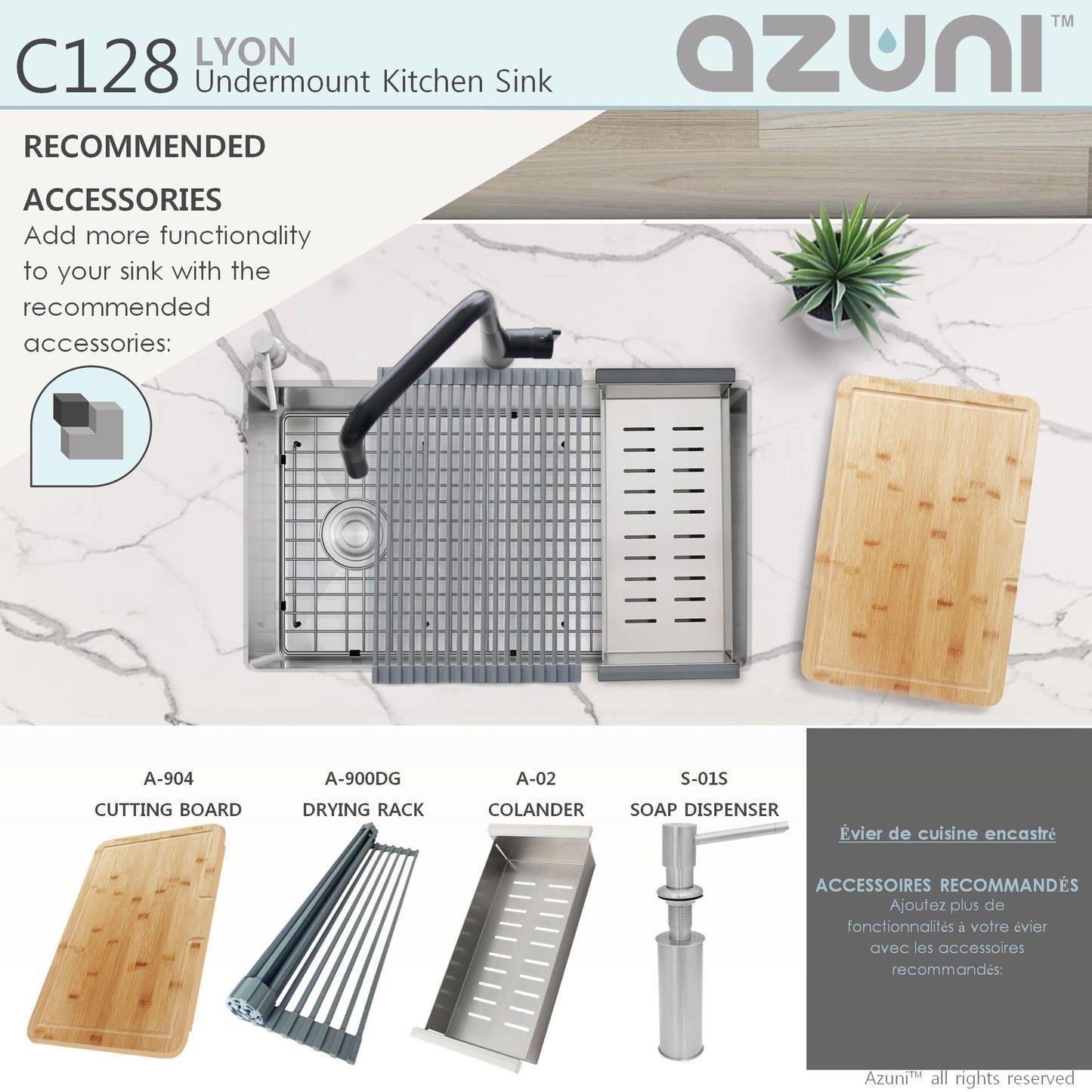 Azuni 28" Stainless Steel Undermount Kitchen Sink