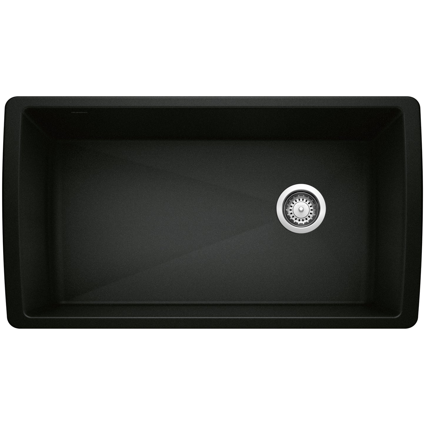 BLANCO Diamond SILGRANIT 33" Super Single Undermount Kitchen Sink in black finish with a spacious basin and drain.