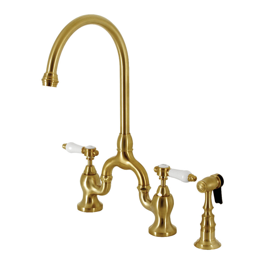 Kingston KS7793BPLBS Bel-Air Bridge Kitchen Faucet with Brass Sprayer, Antique Brass