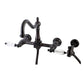 Kingston KS1243WLLBS Wilshire Two-Handle Wall Mount Bridge Kitchen Faucet with Brass Sprayer, Antique Brass