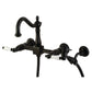 Kingston KS1263PLBS Heritage Two-Handle Wall Mount Bridge Kitchen Faucet with Brass Sprayer, Antique Brass in matte black finish.