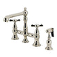 Kingston KS7277BEXBS Essex Bridge Kitchen Faucet with Brass Sprayer, Brushed Brass in polished nickel finish