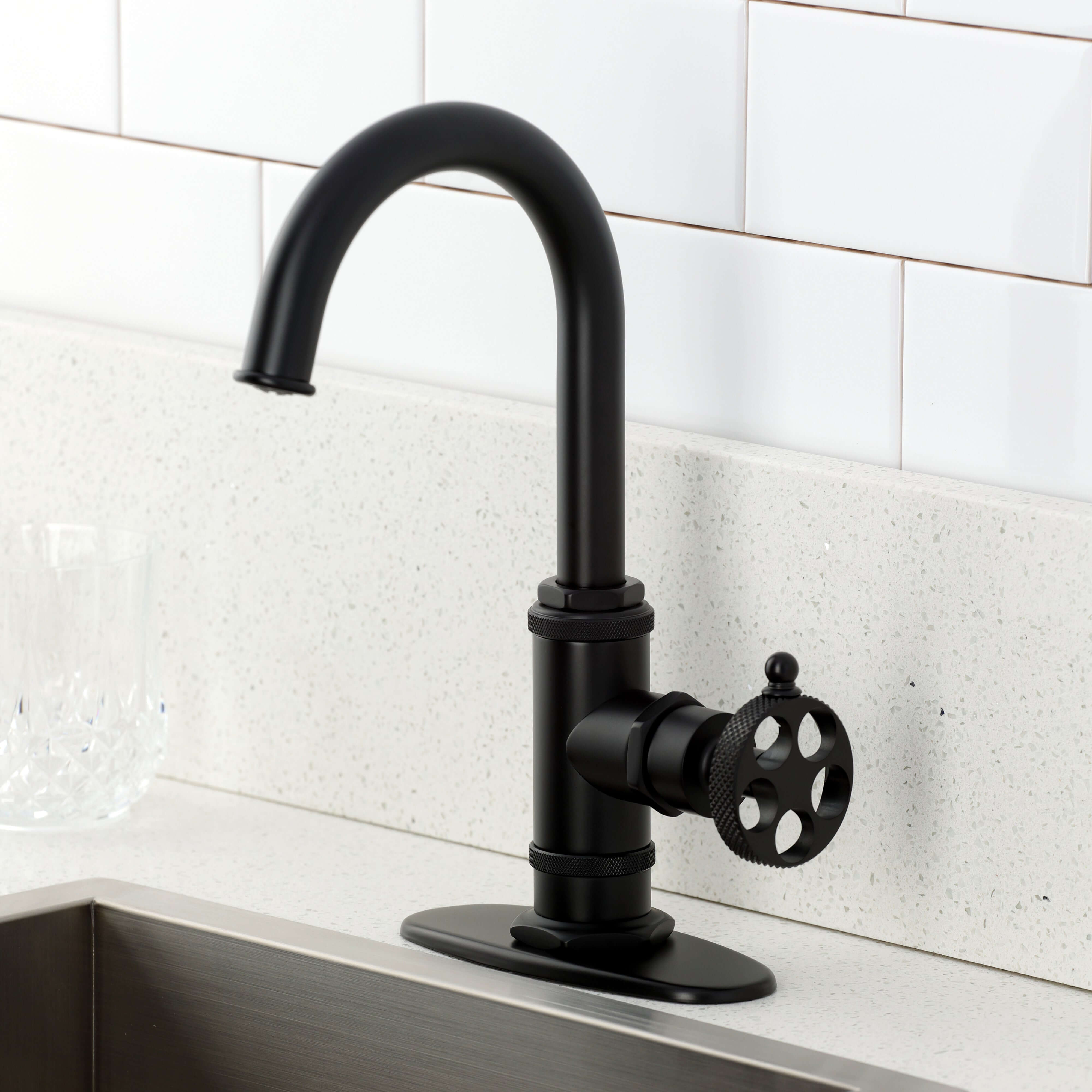 Kingston Brass KSD8503RKX Webb Single-Handle Bar Faucet with Knurled Handle, Antique Brass