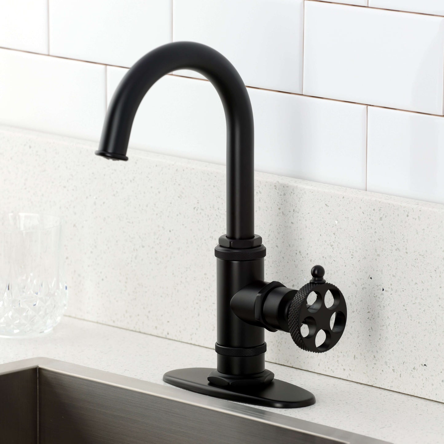 Kingston Brass KSD8503RKX Webb Single-Handle Bar Faucet with Knurled Handle, Antique Brass