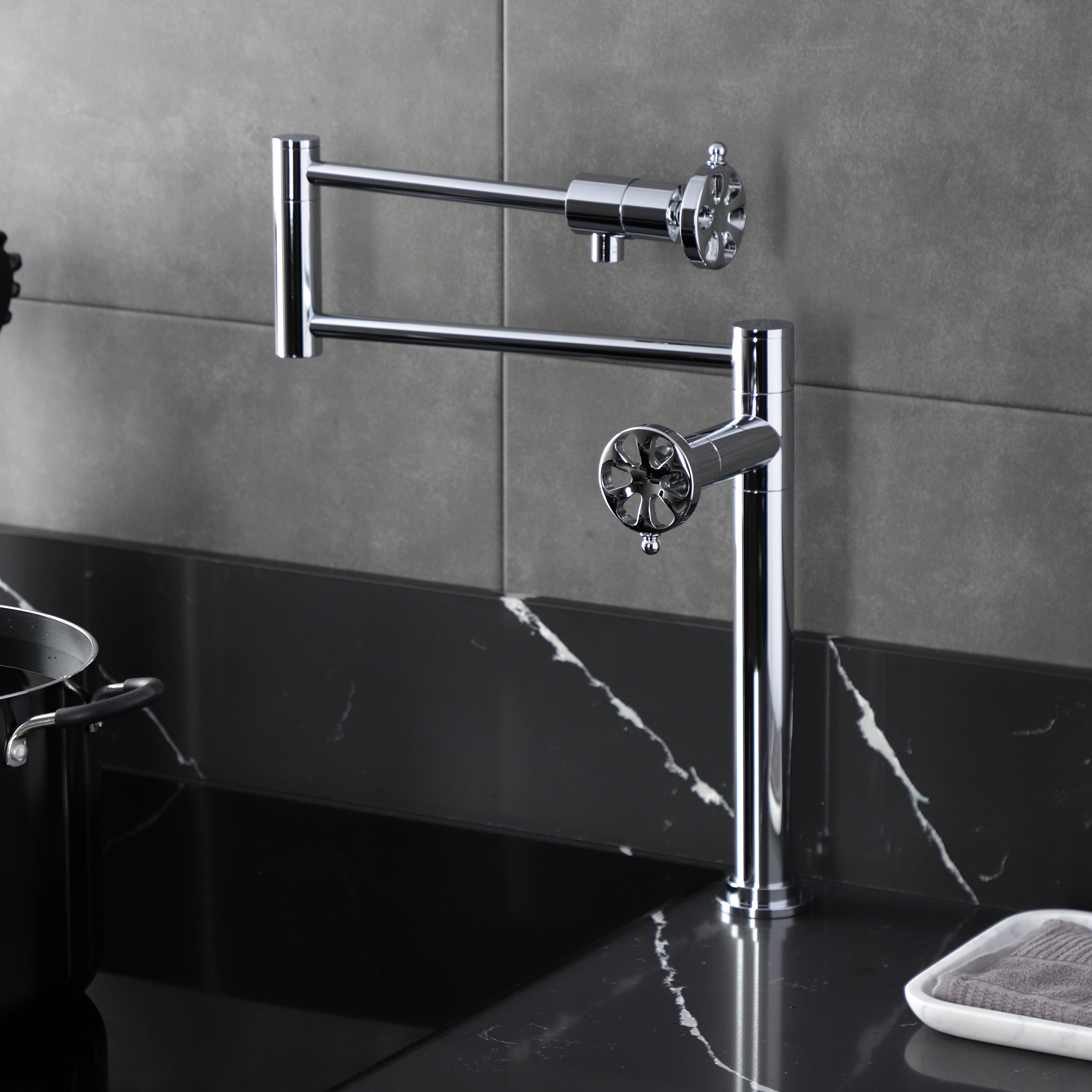 Kingston Brass KS4708RX Belknap Deck Mount Pot Filler Faucet, Brushed Nickel.