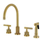 Kingston Brass KS8723KNLBS Convergent Double-Handle Widespread Kitchen Faucet with Knurled Handle and Brass Sprayer, Antique Brass