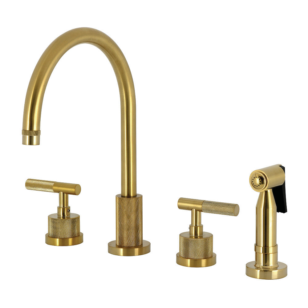 Kingston Brass KS8723KNLBS Convergent Double-Handle Widespread Kitchen Faucet with Knurled Handle and Brass Sprayer, Antique Brass