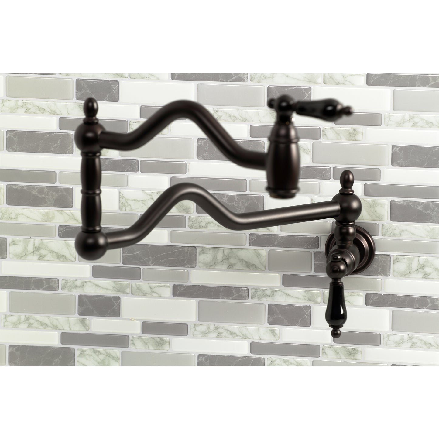 Kingston Brass KS2107PKL Duchess Wall Mount Pot Filler Faucet, Brushed Brass with black porcelain handles