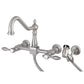 Kingston KS1248TALBS Tudor Two-Handle Wall Mount Bridge Kitchen Faucet with Brass Sprayer, Brushed Nickel