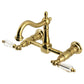 Kingston KS1263WLL Willshire Two-Handle Wall Mount Bridge Kitchen Faucet, Antique Brass with brushed brass finish