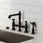 Kingston KS7277BPLBS Bel-Air Bridge Kitchen Faucet with Brass Sprayer, Brushed Brass shown in black finish.