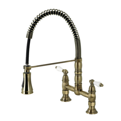 Gourmetier GS1273PL Heritage Double-Handle Deck-Mount Pre-Rinse Bridge Kitchen Faucet, Antique Brass