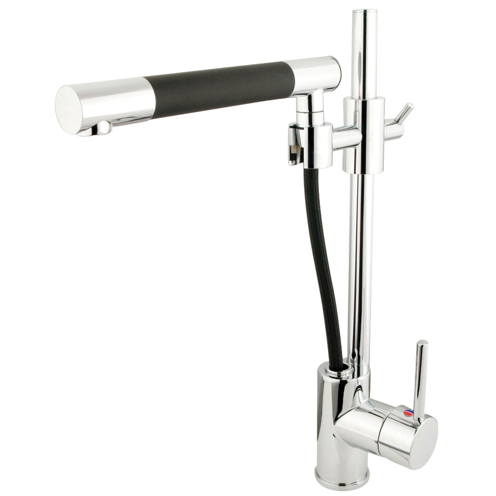Kingston Brass KS8981DKL Concord Single-Handle Pull-Out Kitchen Faucet, Polished Chrome with modern design.