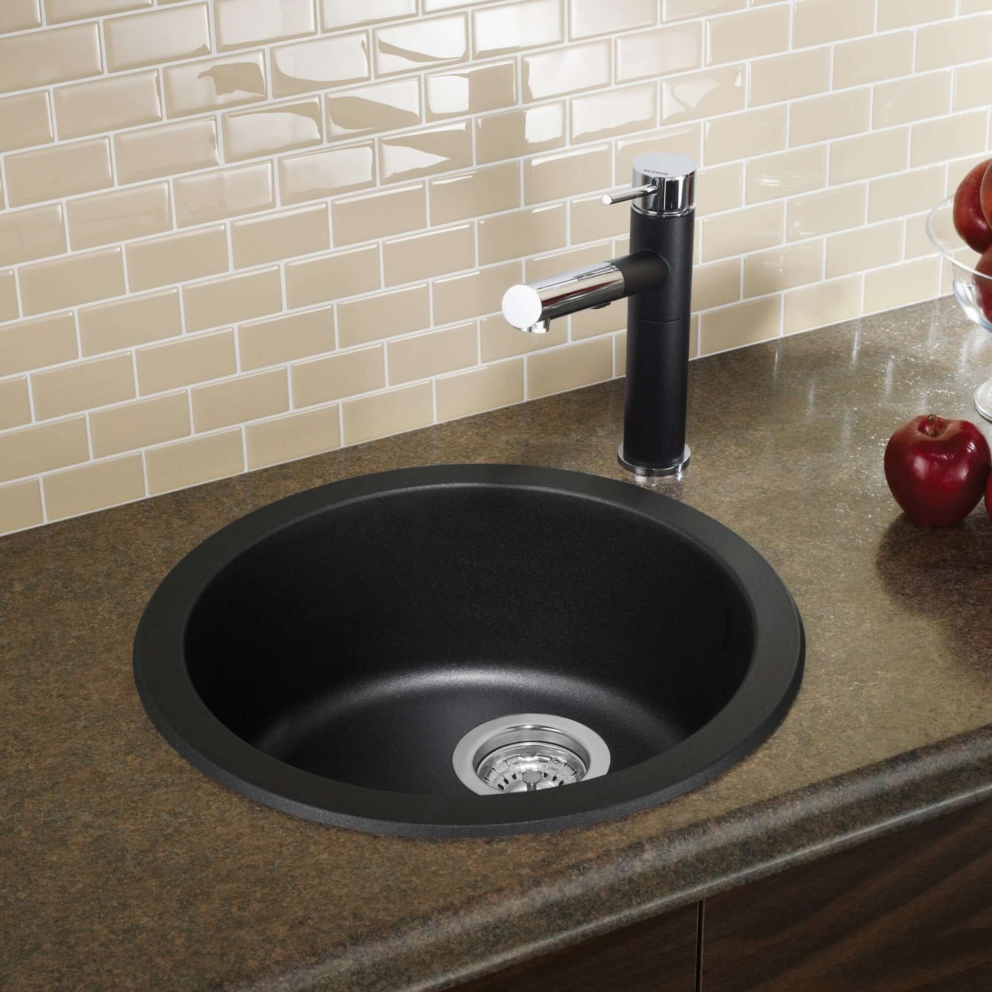 BLANCORONDO SILGRANIT 18" Dual Mount Bar Sink with modern faucet and countertop.