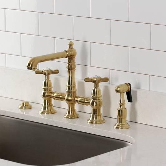 Kingston KS7277BEXBS Essex Bridge Kitchen Faucet with Brass Sprayer, Brushed Brass