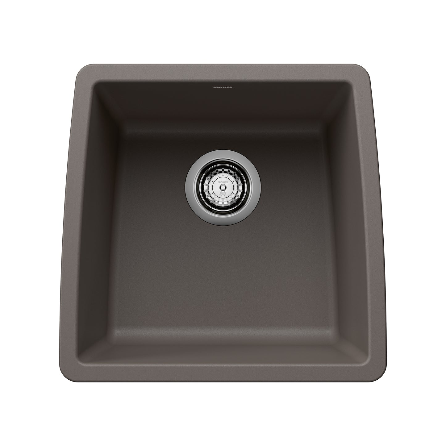 BLANCO Performa SILGRANIT 17" Undermount Bar Sink top view with single bowl design and drain.