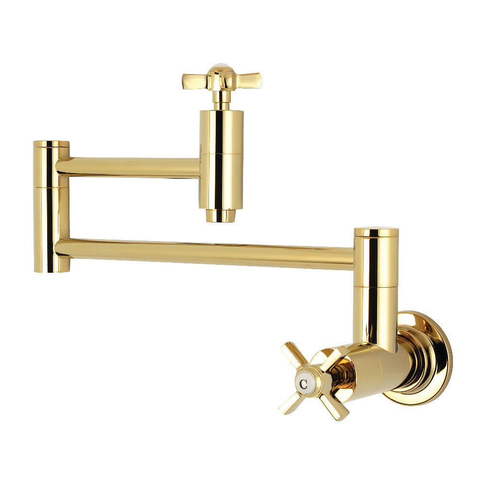 Kingston Brass KS8103ZX Millennium Wall Mount Pot Filler Faucet, Antique Brass with foldable swing arms.