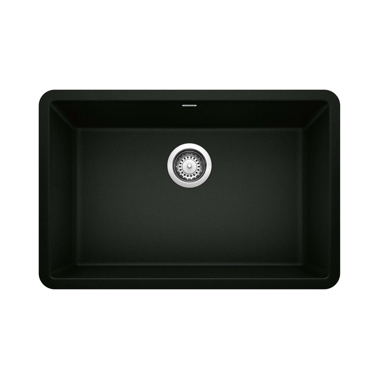 BLANCO PRECIS 27" SILGRANIT Single Bowl Undermount Sink in black finish with polished drain.