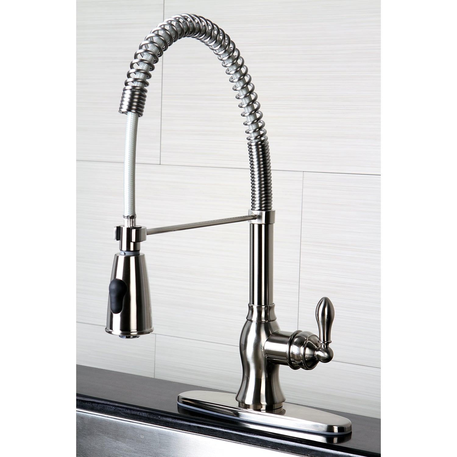 Gourmetier GSY8894ACL American Classic Single-Handle Deck-Mount Pre-Rinse Kitchen Faucet, Black Stainless