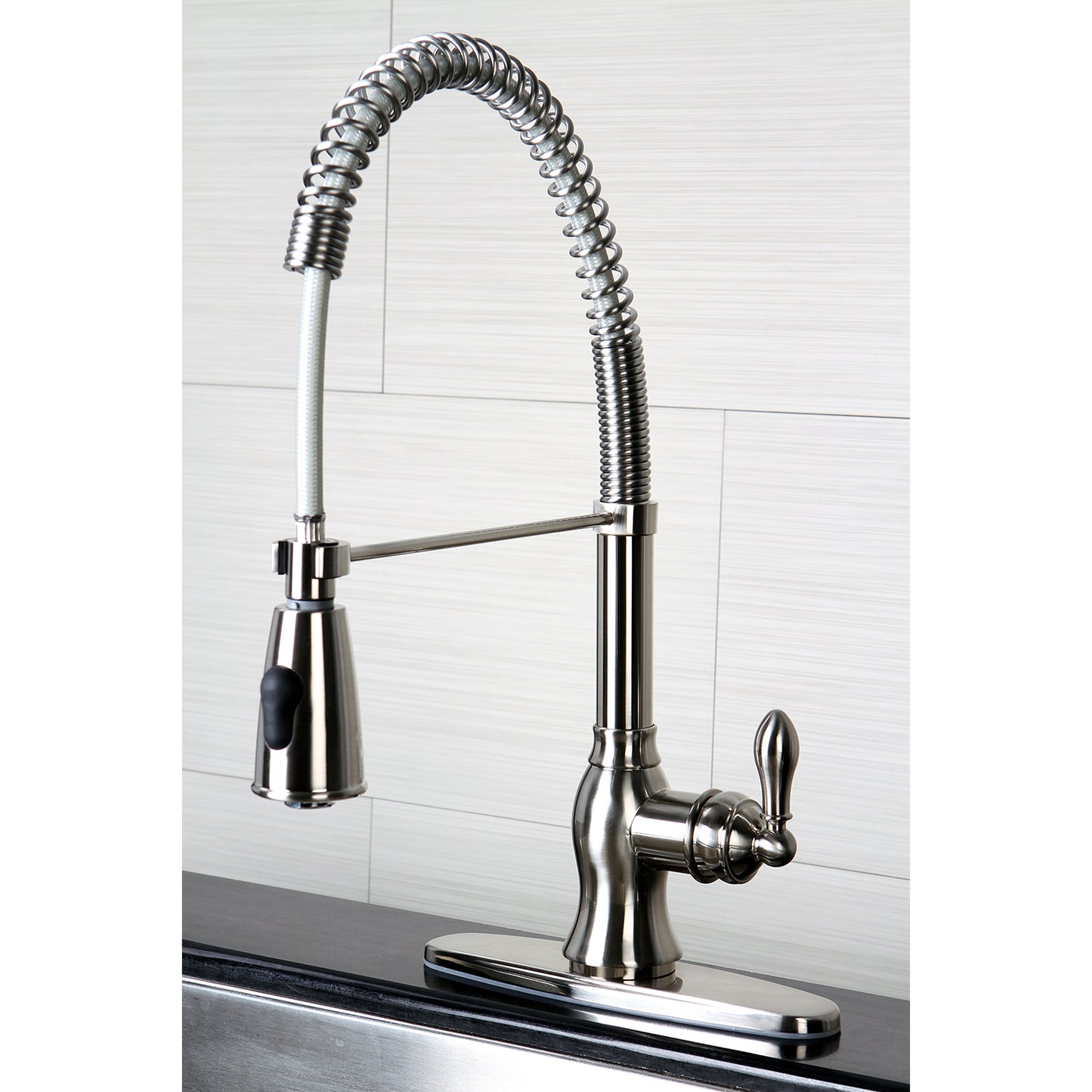 Gourmetier GSY8894ACL American Classic Single-Handle Deck-Mount Pre-Rinse Kitchen Faucet, Black Stainless