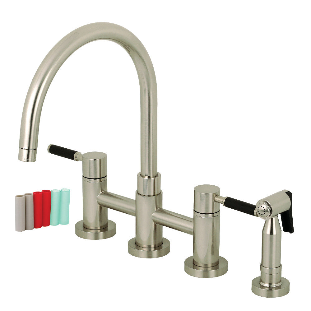Kingston KS8278DKLBS Kaiser Bridge Kitchen Faucet with Brass Sprayer, Brushed Nickel design and features.
