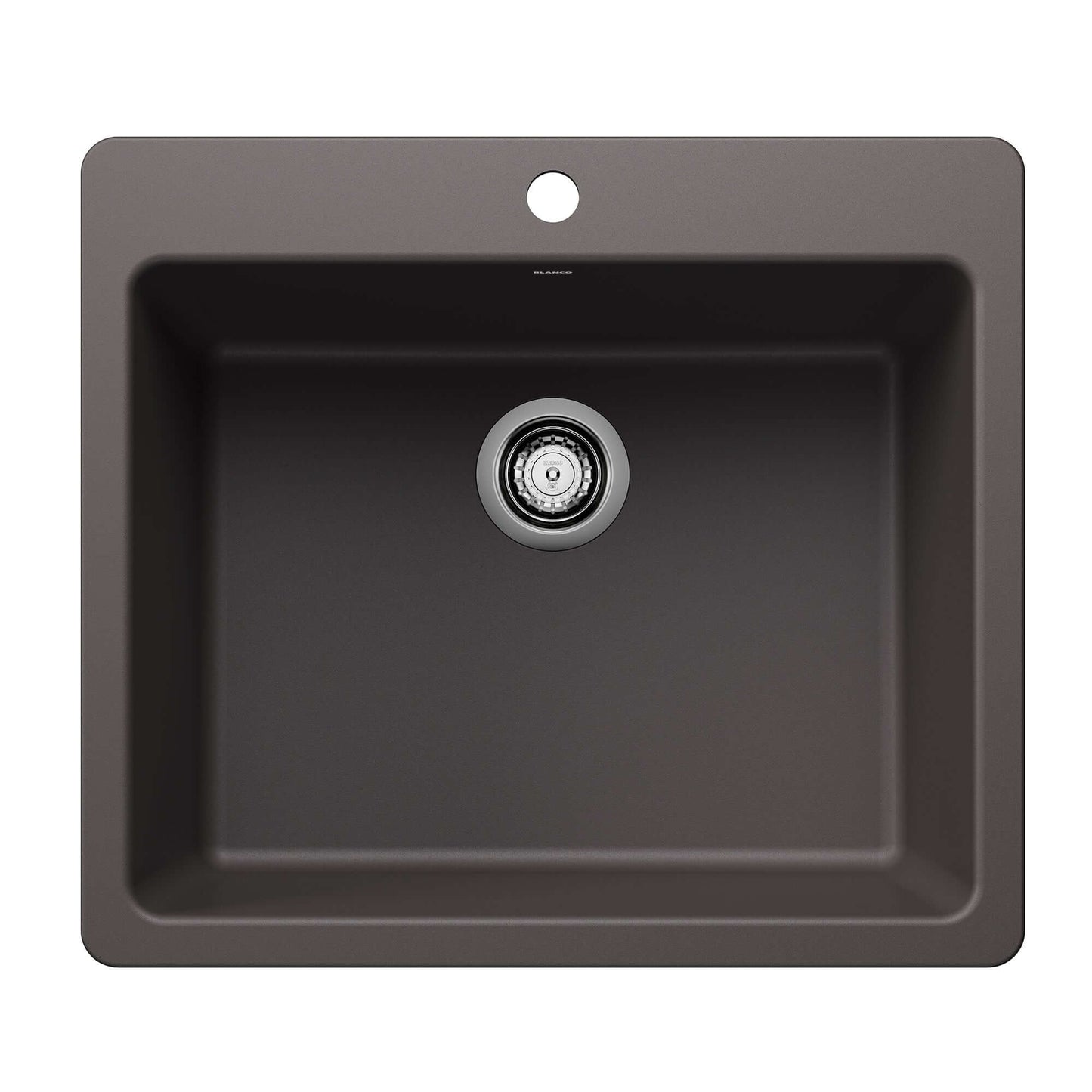 BLANCO Liven SILGRANIT 25" Single Bowl Dual Mount Kitchen Sink - top view of stylish dark sink.