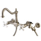 Kingston KS1243PXBS Heritage Two-Handle Wall Mount Bridge Kitchen Faucet with Brass Sprayer, Antique Brass