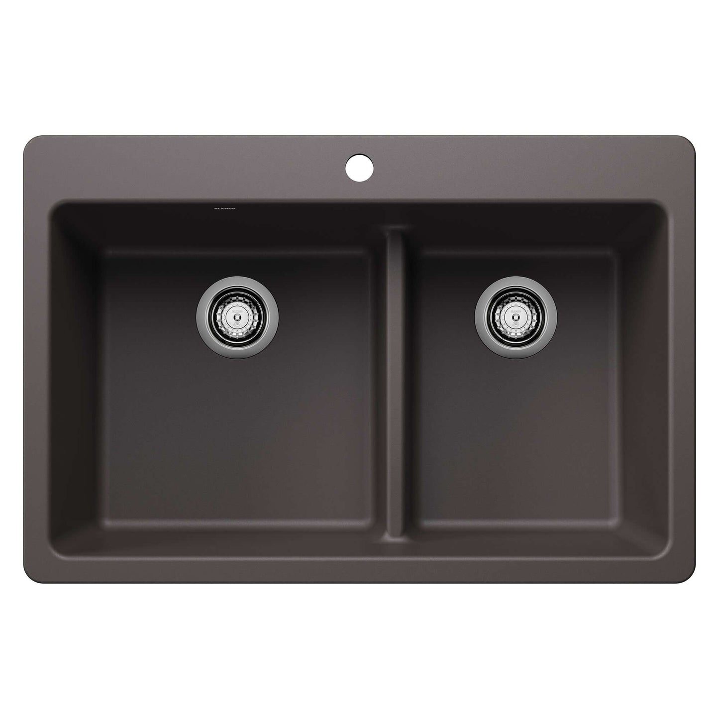 BLANCO Liven SILGRANIT 33" 60/40 Double Bowl Dual Mount Kitchen Sink with Low Divide top view.