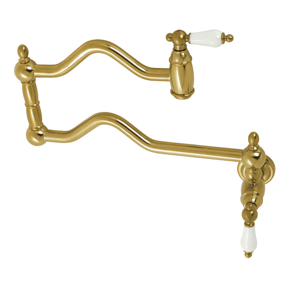 Kingston Brass KS2107PL Heritage Wall Mount Pot Filler Faucet, Brushed Brass with elegant swing arms design