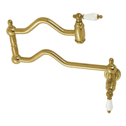 Kingston Brass KS2107PL Heritage Wall Mount Pot Filler Faucet, Brushed Brass with elegant swing arms design