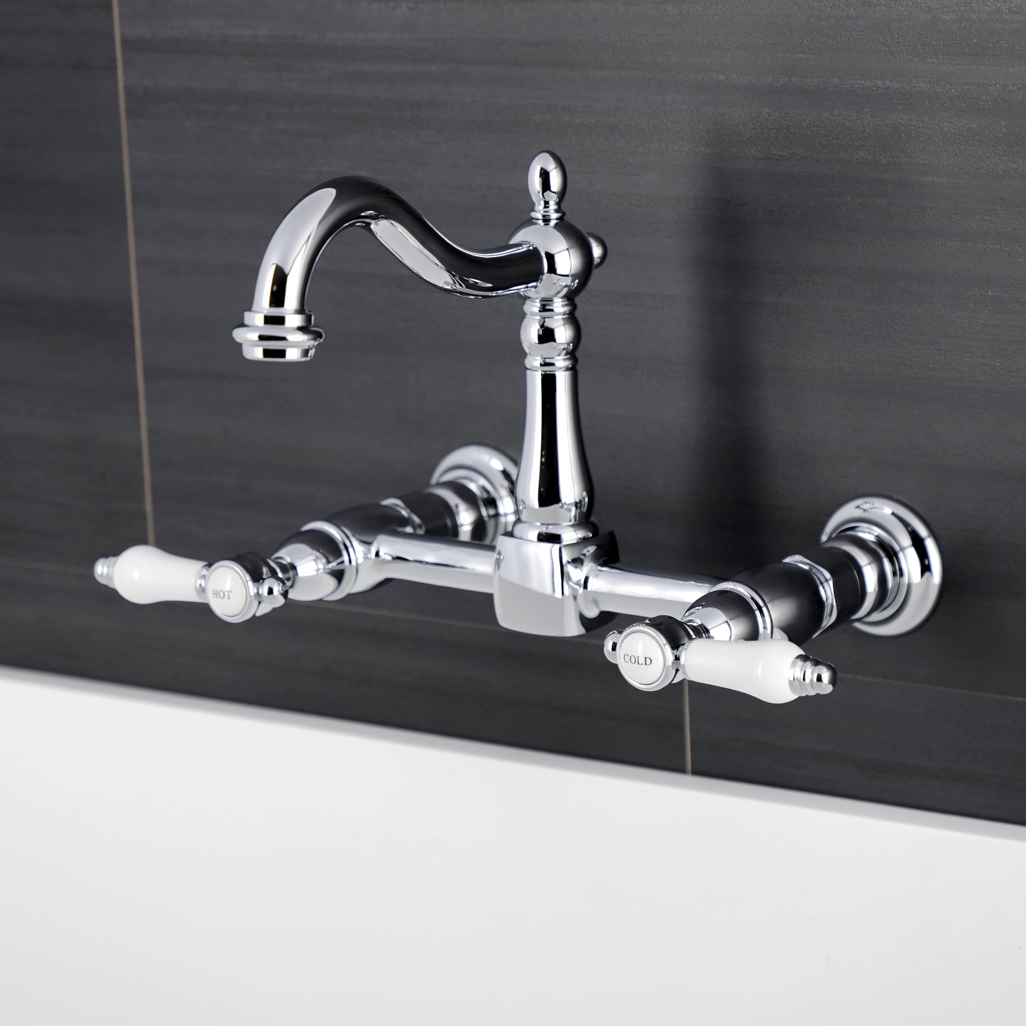 Kingston KS1263BPL Bel-Air Two-Handle Wall Mount Bridge Kitchen Faucet, Antique Brass