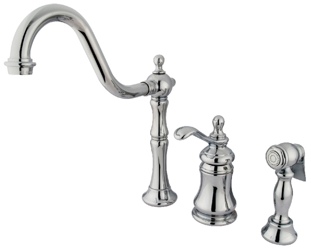 Kingston Brass KS7808TPLBS Templeton Single-Handle Widespread Kitchen Faucet with Brass Sprayer, Brushed Nickel