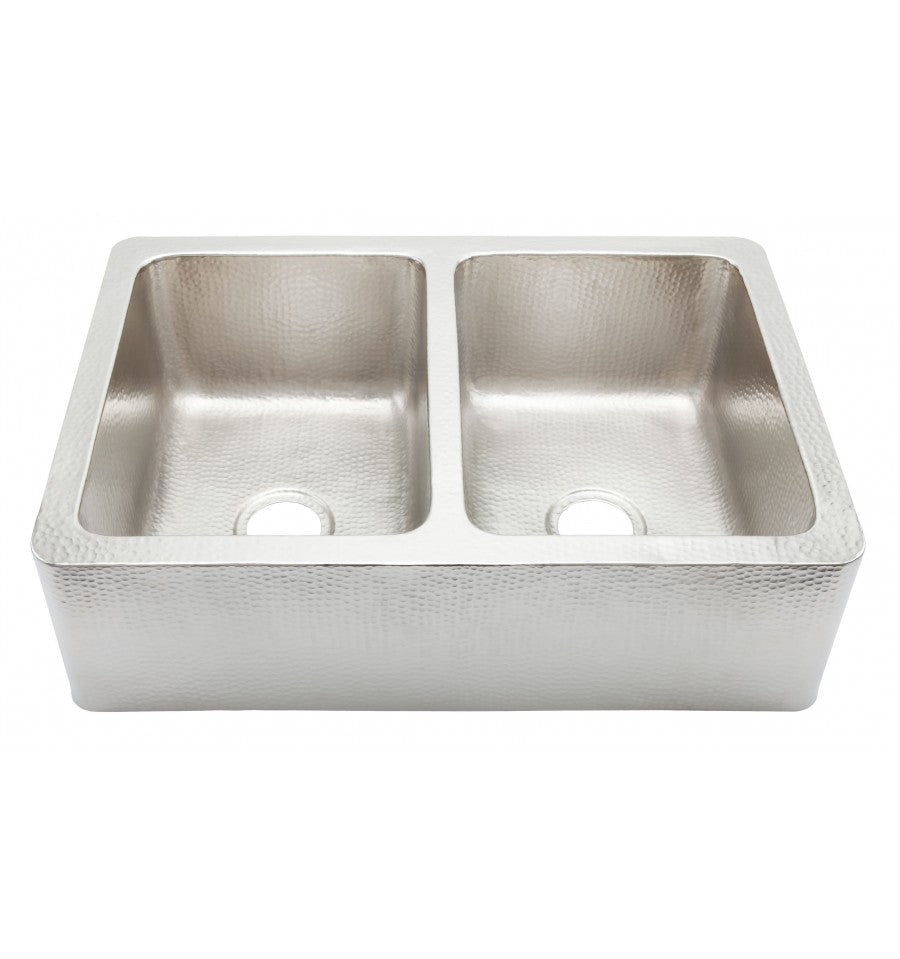 Thompson Quiroga 33" Hammered Stainless Steel double bowl farmhouse sink KDA-3322HSS