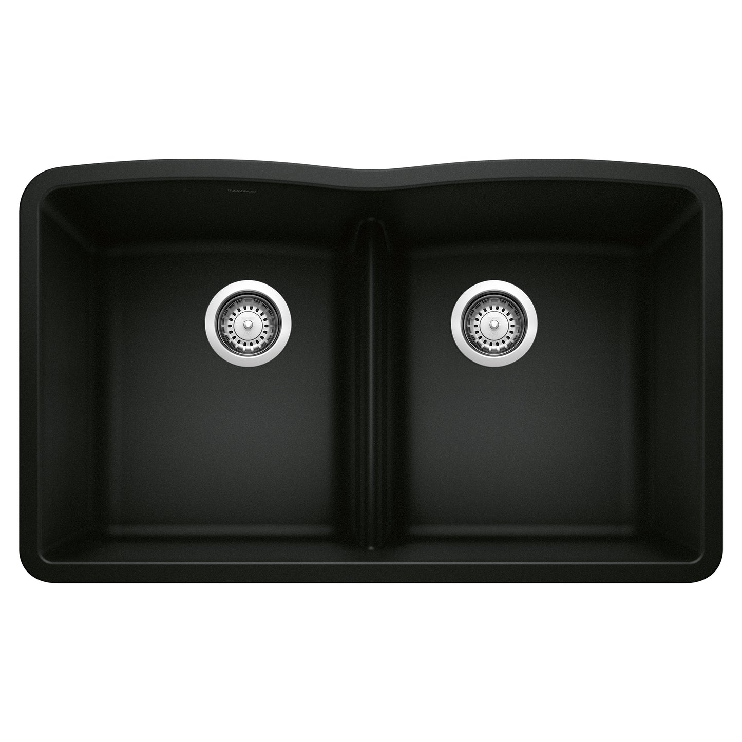 BLANCO Diamond SILGRANIT 32" 50/50 Double Bowl Undermount Kitchen Sink with Low Divide top view showing equal bowls.