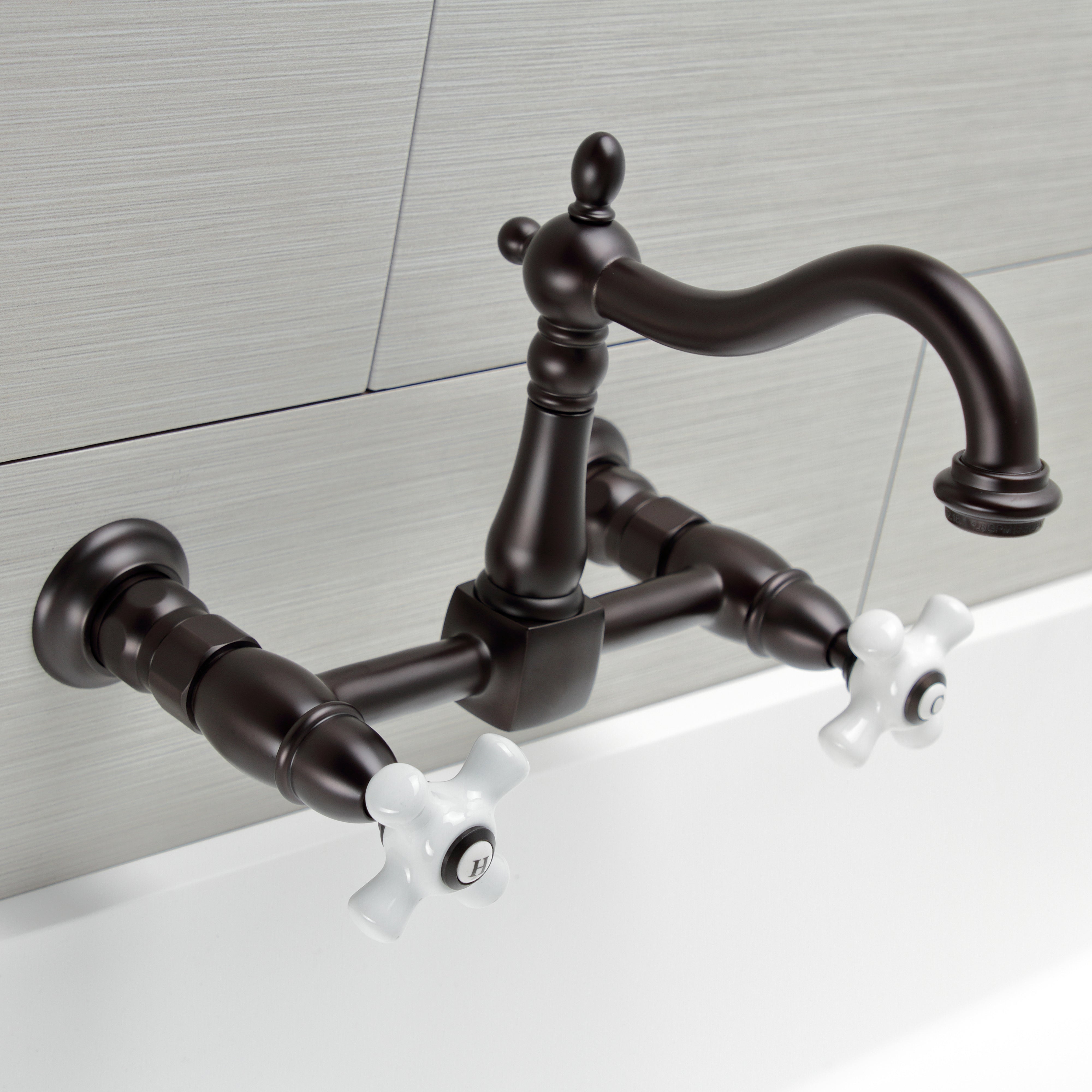 Kingston KS1263PX Heritage Two-Handle Wall Mount Bridge Kitchen Faucet, Antique Brass