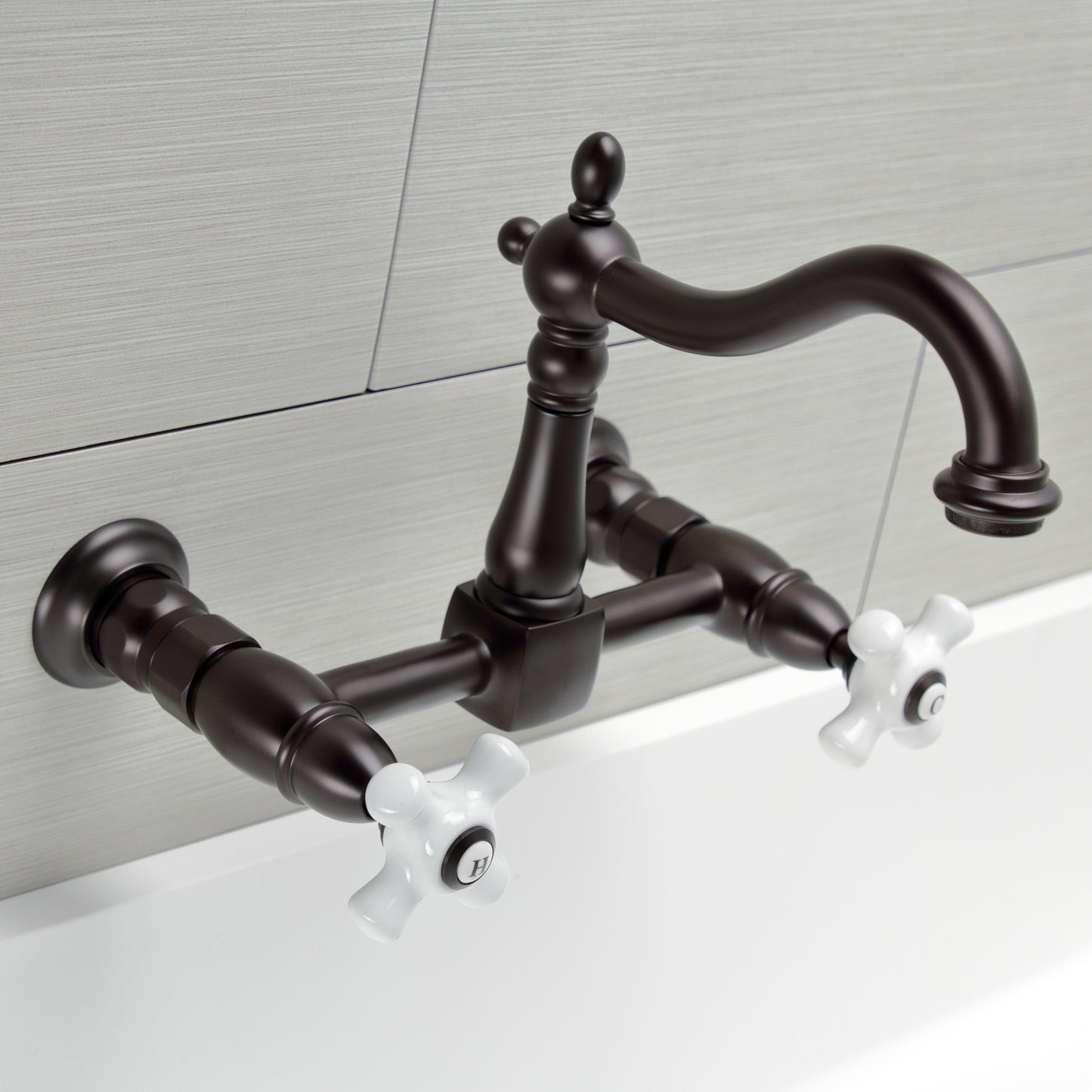 Kingston KS1263PX Heritage Two-Handle Wall Mount Bridge Kitchen Faucet, Antique Brass