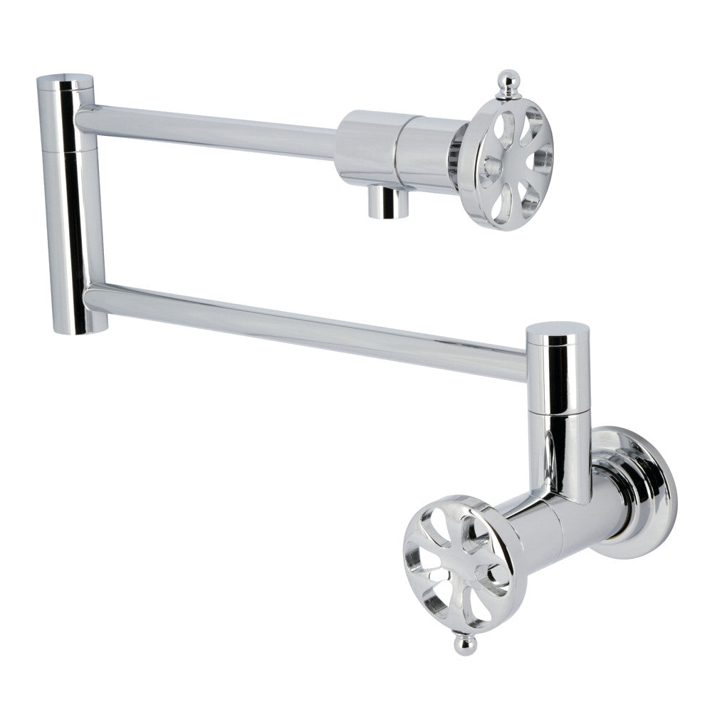 Kingston Brass KS4103RX Belknap Wall Mount Pot Filler Faucet, Antique Brass in polished chrome finish