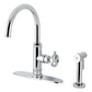 Kingston Brass KSD2433RNK Levante Single-Handle Kitchen Faucet, Antique Brass with side spray and chrome finish