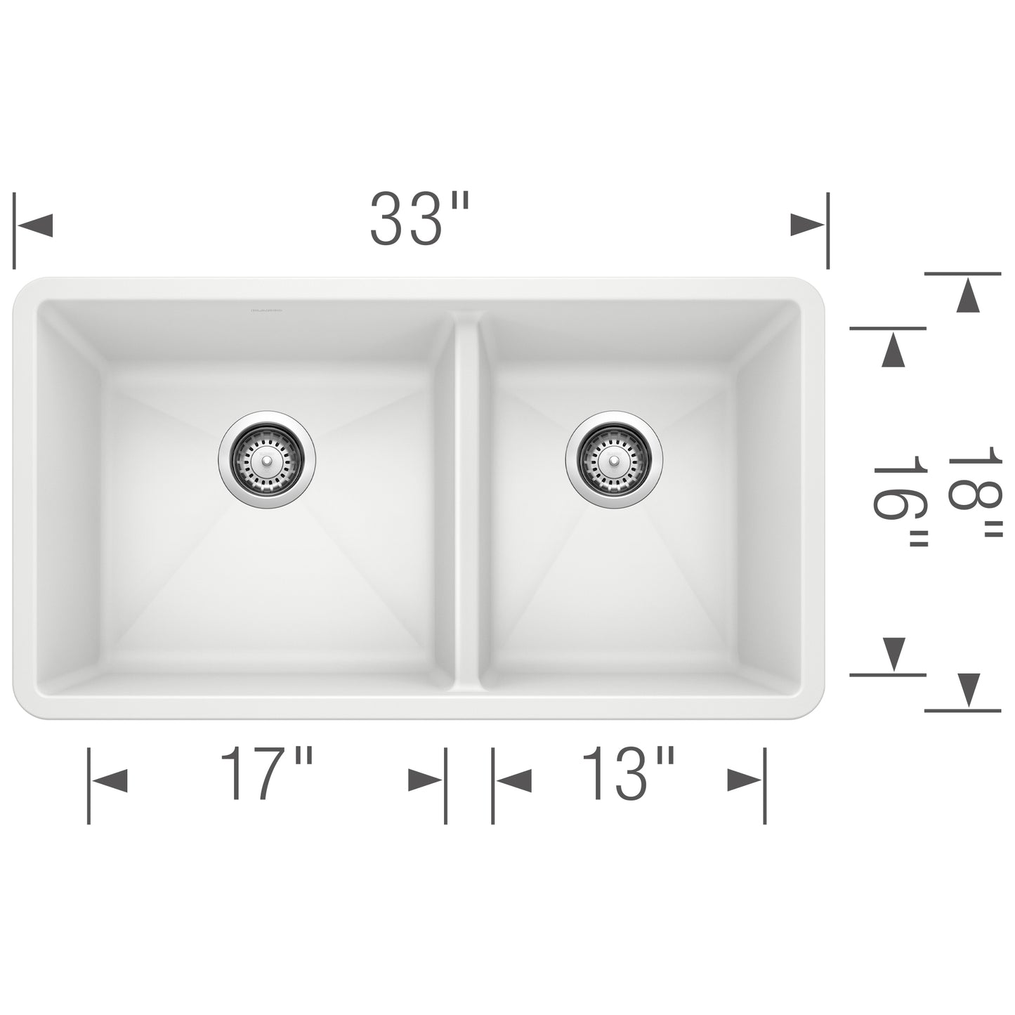 BLANCO Precis SILGRANIT 33" 60/40 Double Bowl Undermount Kitchen Sink dimensions and design