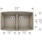 BLANCO Performa SILGRANIT 33" 50/50 Double Bowl Undermount Kitchen Sink