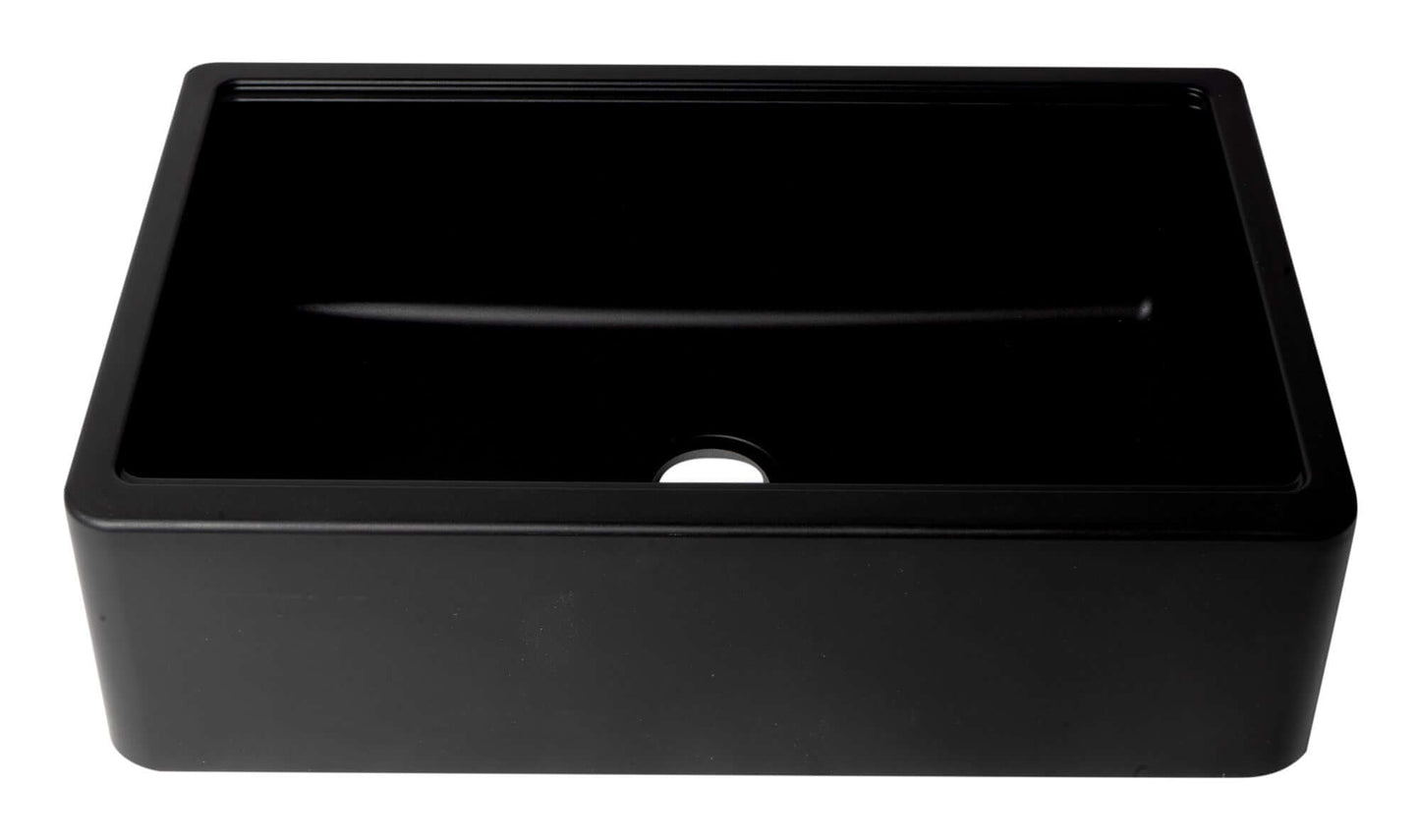 ALFI 33" Granite Single Bowl Farm Sink with Accessories AB33FARM-BLA in matte black finish.