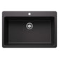 BLANCO Liven SILGRANIT 33" Super Single Dual Mount Kitchen Sink in black finish, offering spacious single bowl design.