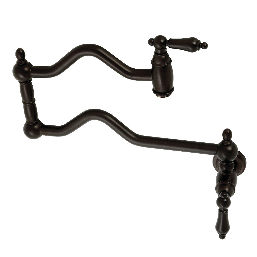 Kingston Brass KS2107AL Heritage Wall Mount Pot Filler Faucet, Brushed Brass in oil rubbed bronze finish.