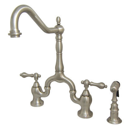 Kingston KS7758ALBS English Country Bridge Kitchen Faucet with Brass Sprayer, Brushed Nickel