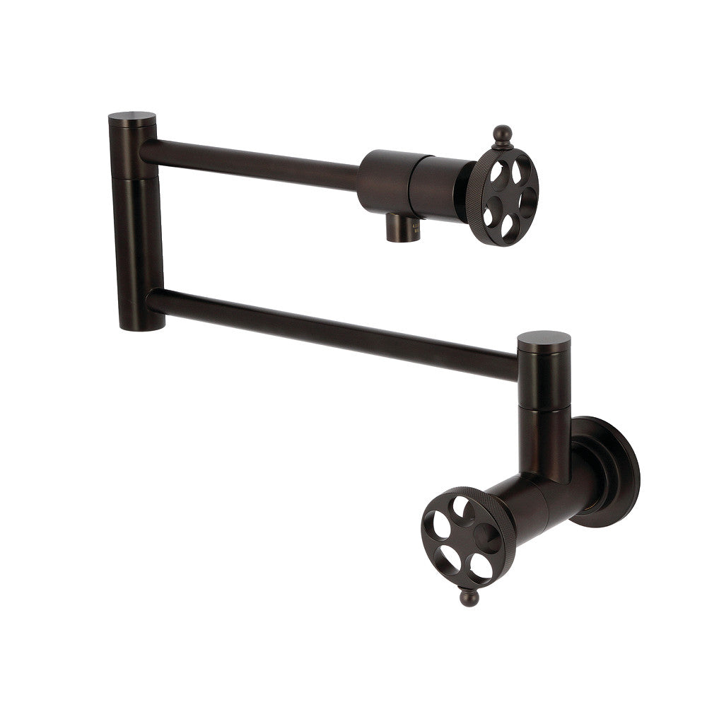 Kingston Brass KS4103RKZ Wendell Wall Mount Pot Filler Faucet with Knurled Handle, Antique Brass in Oil Rubbed Bronze finish