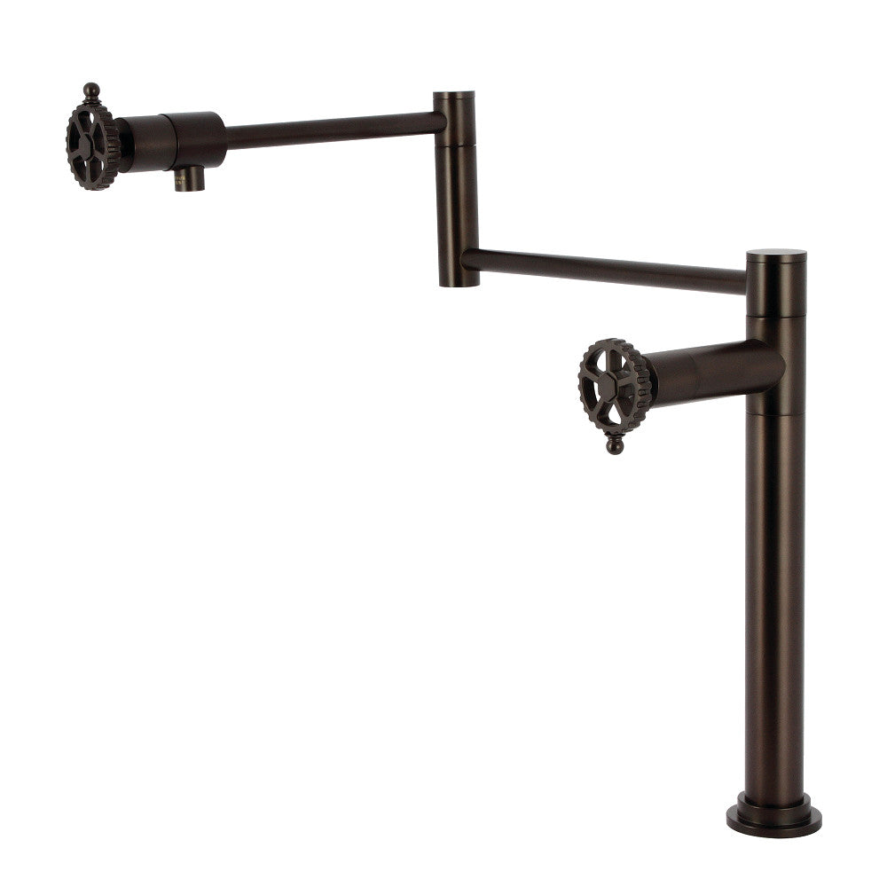 Kingston Brass KS4703CG Fuller Deck Mount Pot Filler Faucet, Antique Brass with foldable swing arms