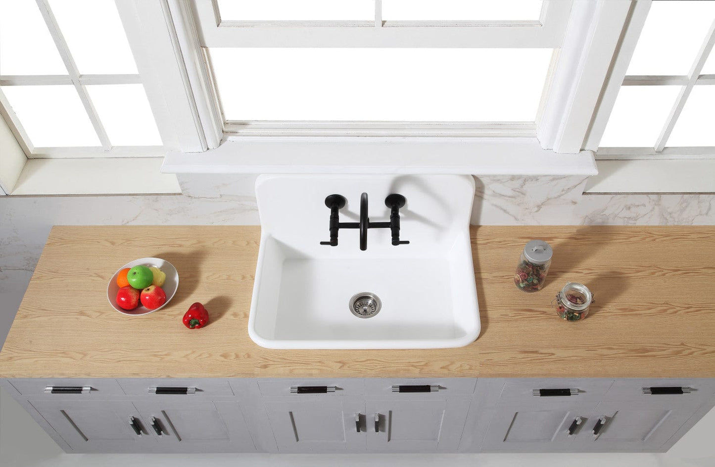 KINGSTON Brass Gourmetier 30" Solid Surface Kitchen Sink with Backsplash - Matte White