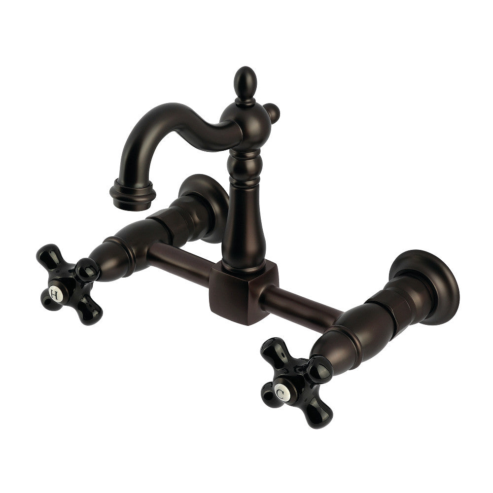 Kingston KS2443PKX Duchess Two-Handle Wall Mount Bridge Kitchen Faucet, Antique Brass with oil rubbed bronze finish