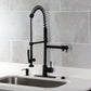 Kingston Brass LS8503DL Concord Single-Handle Deck-Mount Pre-Rinse Kitchen Faucet with Pot Filler, Brushed Brass in black finish